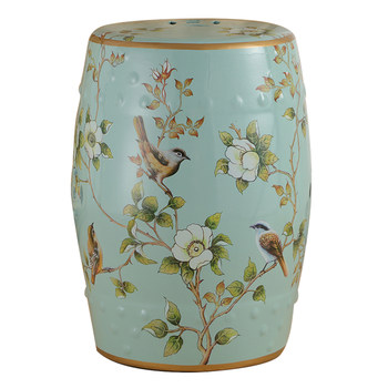 American/European/New Chinese French Style/Dressing Stool/Shoe-Changing Stool/Flower and Bird Ceramic Drum Stool/Ceramic Pouf/Ceramic Sitting Stool