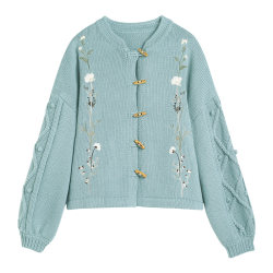 Smiling Warm Horn Button Blue Mori Women's Knitted Cardigan Sweater Jacket 2024 New Women's Spring Early Autumn Outerwear