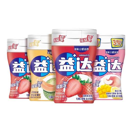 益达口香糖无糖木糖醇约70粒大瓶装草莓蜜瓜混合糖果清新口气零食
