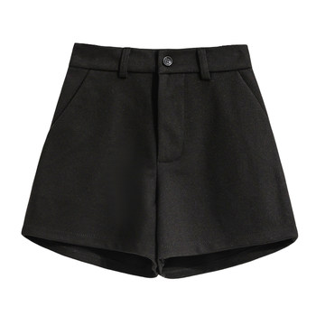 Black woolen casual shorts, autumn and winter plus size, specially designed to make the crotch and thigh thicker and slimmer, high-waisted, wide-legged, a-line boot pants