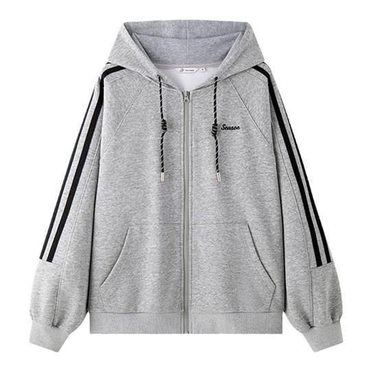 Свободная и удобная серая толстовка с капюшоном и застежкой-молнией в студенческом стиле.