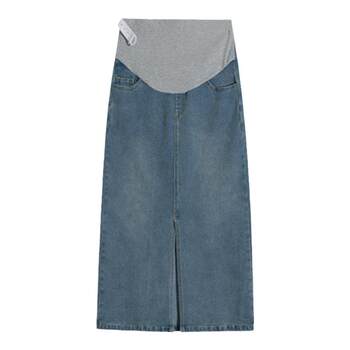 ແມ່ຍິງຖືພາ denim skirt summer slim mid-length hip-hugging skirt ທ້ອງສະຫນັບສະຫນູນ A-line slit one-step skirt summer dress