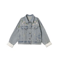 Embroidery new Chinese denim jacket female spring and autumn costume 2024 new European cargo loose design feels foreign style national style top