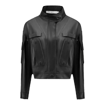IRONight Sheepskin Leather Jacket Short Stand Collar Multi-Pocket Motorcycle French Light Luxury 24 Spring New Style