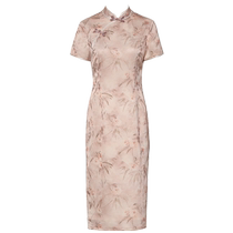 DPLAY2024 new summer style new Chinese style pink printed slit satin dark pattern dress