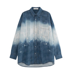 MOERSHOP exudes a wanton accent, gradient blue shirt jacket, women's new summer loose long-sleeved shirt