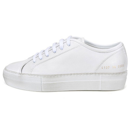 COMMON PROJECTS 皮革 系带圆头平跟低帮时尚板鞋 女款 白色