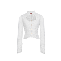 LE FAME Lairum 2023 Winter New Flowers Decoration Tucked with Empty Elastic Lace Blouse