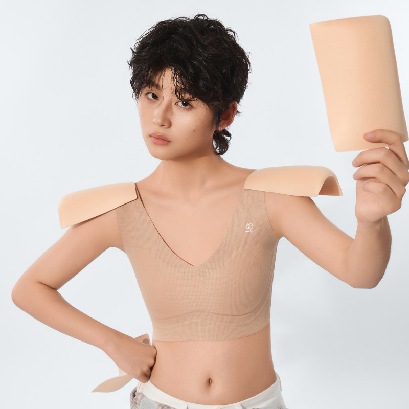 Zuochige Deep V Bust-Padded Shoulder Bra for Women, Makes Large Busts Look Smaller, Cosplay Seamless Vest, Right-Angle Shoulders, Super Slimming and Invisible