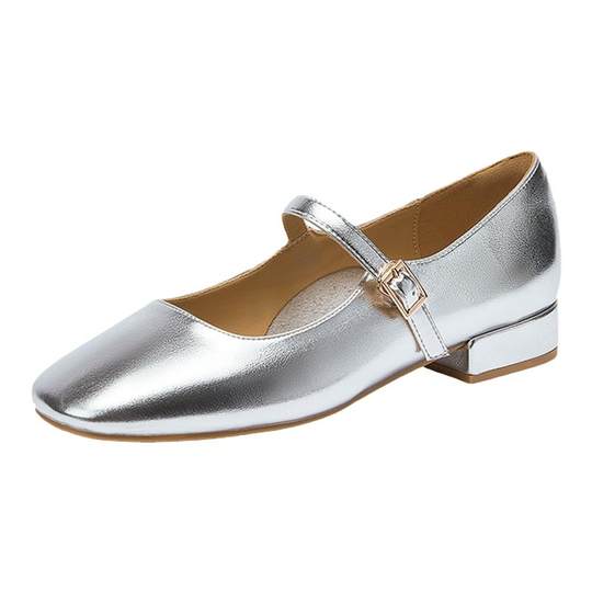 达芙妮银色单鞋女2025夏季新款爆款玛丽珍鞋法式复古低跟芭蕾舞鞋