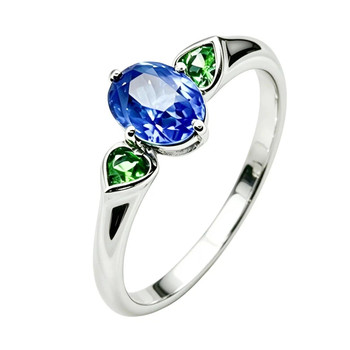 Xielong natural sapphire tsavorite three stone ring