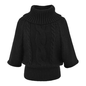 Fdr Official Store Cable Knit Batwing Sleeve Cape Knit Top Women's 2026 Spring Design High Neck Half Sleeve Sweater