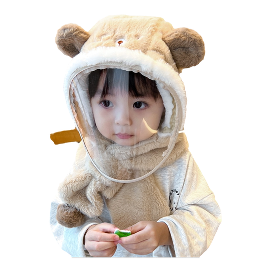 儿童帽子秋冬季男女童户外骑行防风面罩护耳套头帽宝宝围巾一体帽