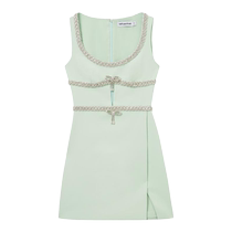 self-portrait 2024 early autumn new mint green sweet diamond suspender bow dress short skirt