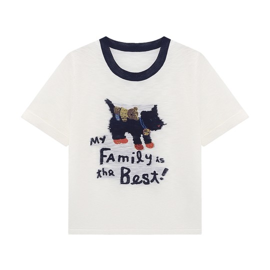 Basic House/Baijiahao contrasting color round neck puppy short-sleeved sweater summer new casual short top