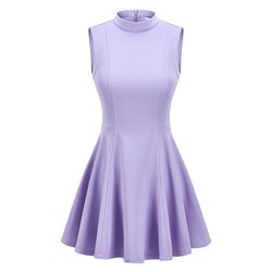 Golf women's dress, high round neck, sleeveless, A-line, large hem, elastic, slimming, slimming, anti-exposure short skirt