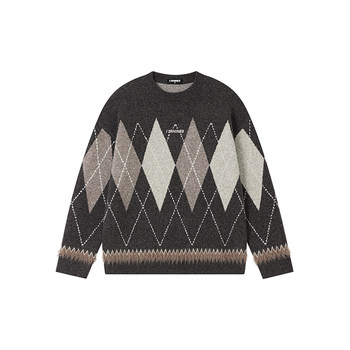 Fornines wool diamond plaid sweater men's autumn and winter couple sweater retro sweater women Fornines wool diamond plaid sweater men's autumn and winter couple sweater retro sweater women