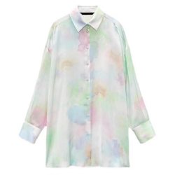 ZA new silk satin texture tie-dye drapey satin white sleeved loose shirt for women ra03666060250