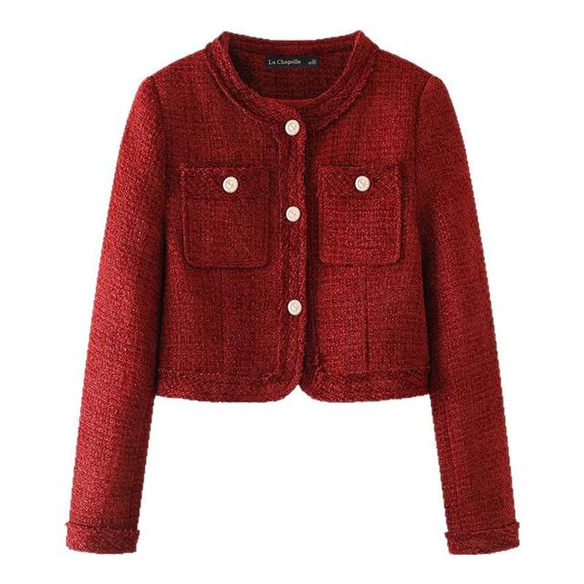 La Chapelle/La Chapelle French style red short coat autumn tweed temperament top for women