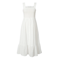 Shifanli white hollow embroidered suspender midi dress 2024 summer new temperament mid-length small white skirt