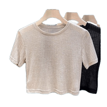 Ice silk short t-shirt for women in summer thin style with suspender skirt and bottoming shirt high waist midriff exposed and slightly see-through top
