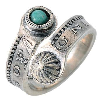 Lianyushan Legend Of Vagrant Morgan Silver Coin African Turquoise 925 Sterling Silver Ring adjustable for men and women