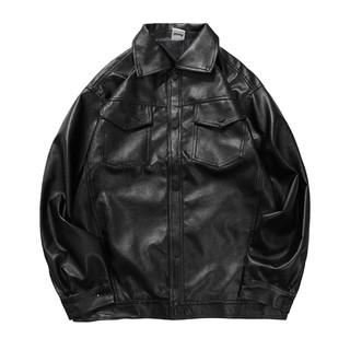 @Hong Kong Aberdeen Literature and Art Men's motorcycle leather jacket men's spring and autumn Korean version of the trend all-match loose and handsome black jacket