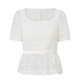 MAXRIENY Lace Whispering Drill Top ຄໍຕົວ U