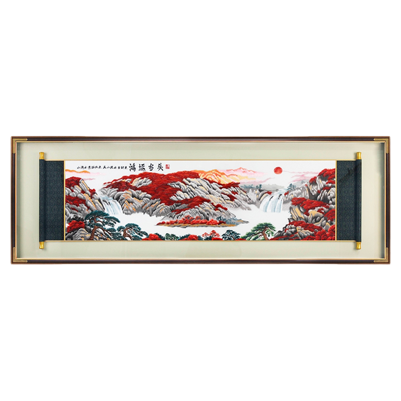 刺绣装饰画中国风鸿运当头横幅办公室挂画苏绣客厅背景墙成品壁画