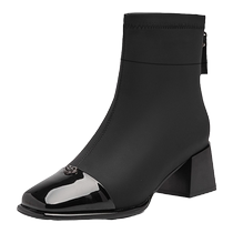 Daphne Square Toe Short Boots Womens 2024 New Summer Black High Heel Boots Chelsea Martin Boots Slim Boots