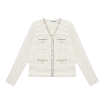 self-portrait 2024 early spring ivory waffle silver sequin trim V-neck knitted cardigan