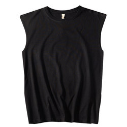 Summer Men's pure cotton vest sleeveless t-shirt loose fitness basketball sports color solid shoulder wide vest