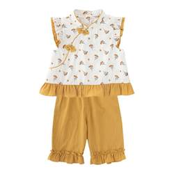 YOUGE Infant and Toddler Contrast Color Shirt Loose Soft Lace Wide Leg Pants New Style ຈີນ Jiangnan Sweet Suit