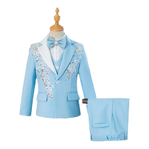 Childrens suit suit boy 2024 new high-end handmade flower girl small suit hosting piano performance suit blue