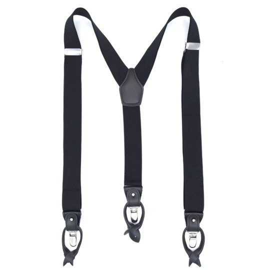 Ins爆款男士吊裤带纽扣式背带真皮双用吊裤带黑皮商务背带3.5cm宽