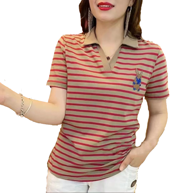 Short-sleeved Korean thin POLO fashionable striped print