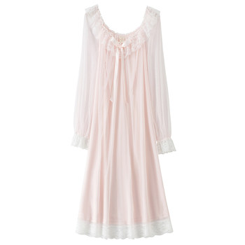 RoseTree ice silk nightgown ແມ່ຍິງພາກຮຽນ spring ແລະດູໃບໄມ້ລົ່ນແຂນຍາວ lace sexy ເລຊແບບ Princess ຄວາມປາຖະຫນາອັນບໍລິສຸດ pajamas 2024 ຮູບແບບໃຫມ່