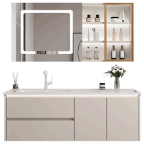 Cabei high-end customized bathroom cabinet combination modern cream style bathroom slate seamless integrated double basin washbasin