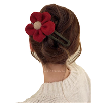 Retro forest-style flower hairpin for womens back of head red gripper large duckbill clip headwear high-end one-word clip