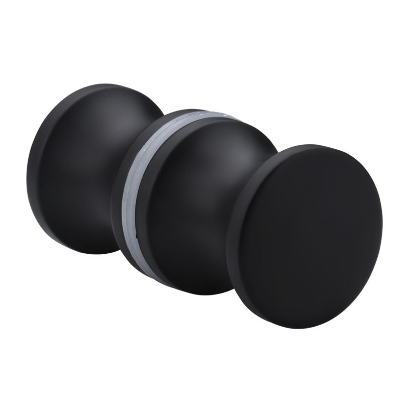 Round single hole black glass door handle