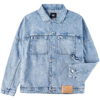 Lee商场同款25秋冬新品舒适版翻领工装风浅蓝色男牛仔夹克外套潮