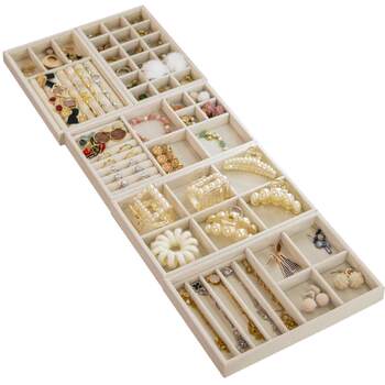 Built-in partition jewelry storage box velvet cloth tray