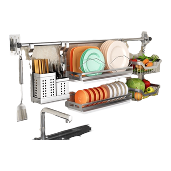Stainless steel storage rack above drain bowl rack sink