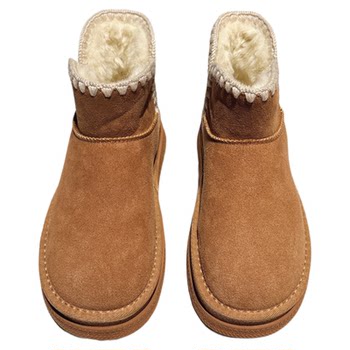 4cm height increase ~ thick-soled embroidered genuine leather wool short-tube snow boots winter non-slip thickened cotton boots warm women's boots