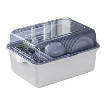 Storage box for kitchen household with cover dormitory dish storage rack plastic cupboard box bowl rack can drain