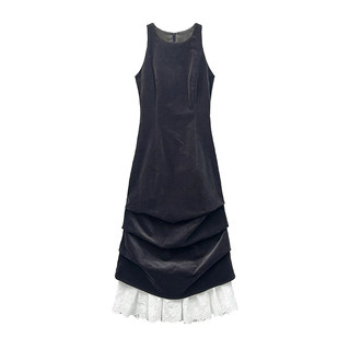 Domremy fifteen fog lace autumn and winter temperament velvet waist waist palace style sleeveless long dress