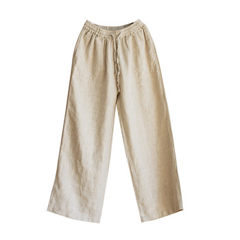 Mo Dai 2024 ດູໃບໄມ້ລົ່ນໃຫມ່ linen elastic waist casual ກາງເກງຊື່ hemp ສີຂາກ້ວາງ pants ແມ່ຍິງກະທັດຮັດກະທັດຮັດ