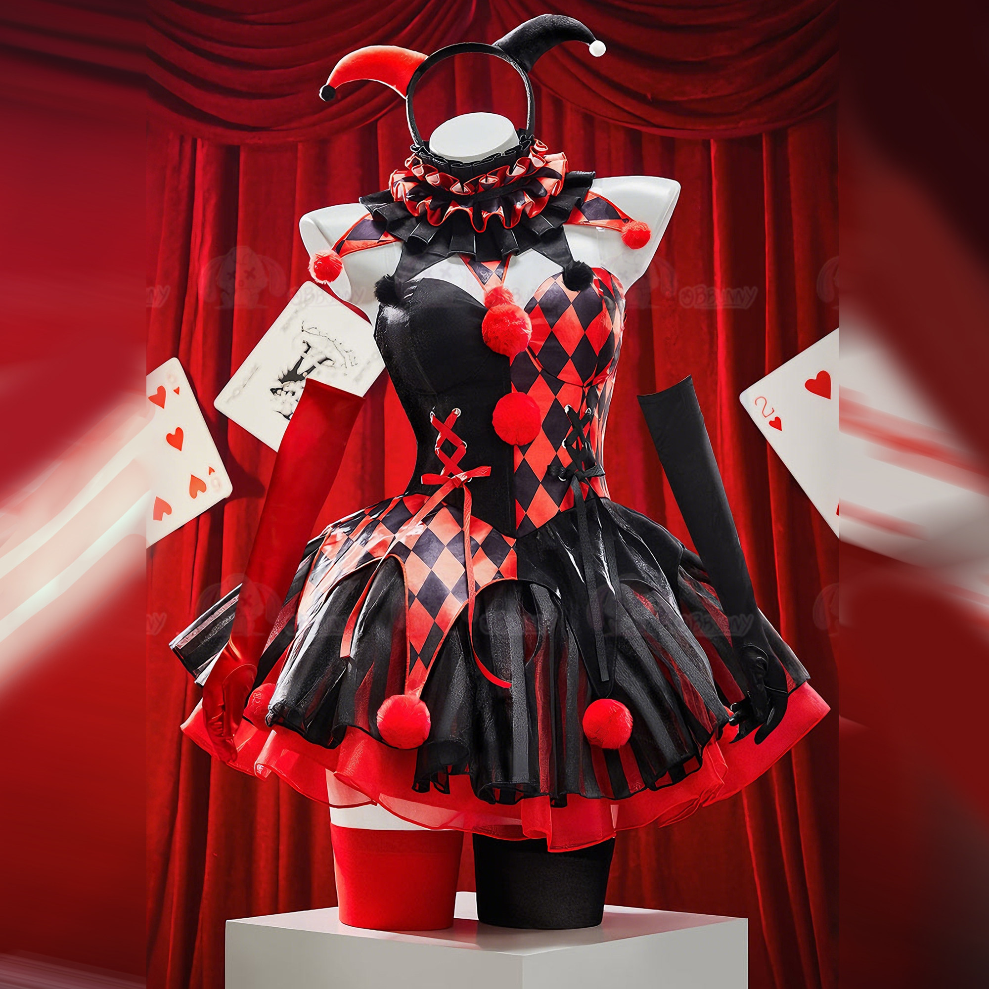 Exploding Rabbit Original Bizarre Circus Red and Black Gothic Clown Lolita Halloween Dress Dark Style