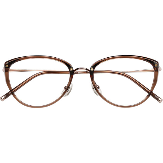 乐申超轻纯钛茶色猫眼近视眼镜框女款可配度数高级感方圆脸显脸小