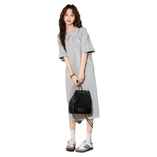 唐狮夏季短袖Polo连衣裙女夏薄款连衣裙新款运动休闲T恤裙长款Q